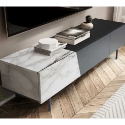 Wohnen Lowboards<Design TV Board im Marmor Optik und Schwarz - Gumerus