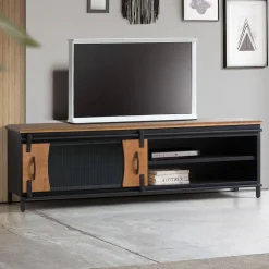 Wohnen Tv & Hifi-Möbel|Lowboards<Design TV Lowboard aus Mangoholz und Metall - Aglia
