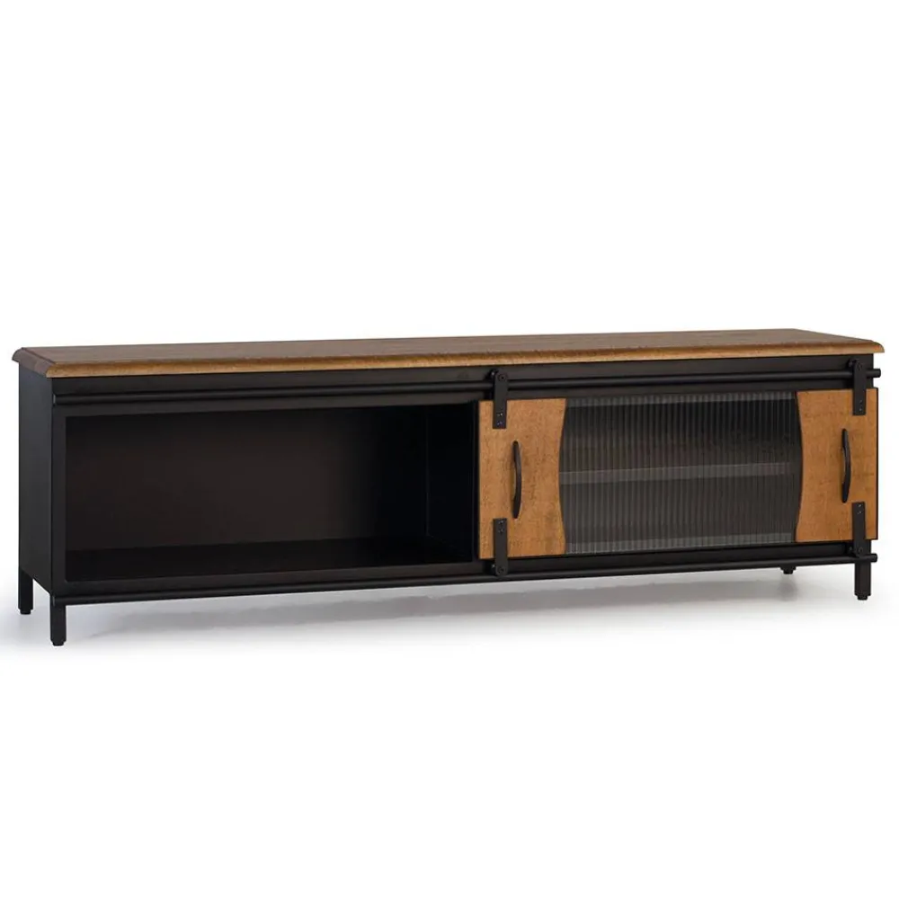 Wohnen Tv & Hifi-Möbel|Lowboards<Design TV Lowboard aus Mangoholz und Metall - Aglia