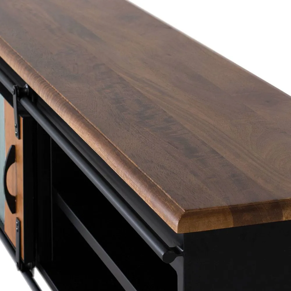 Wohnen Tv & Hifi-Möbel|Lowboards<Design TV Lowboard aus Mangoholz und Metall - Aglia