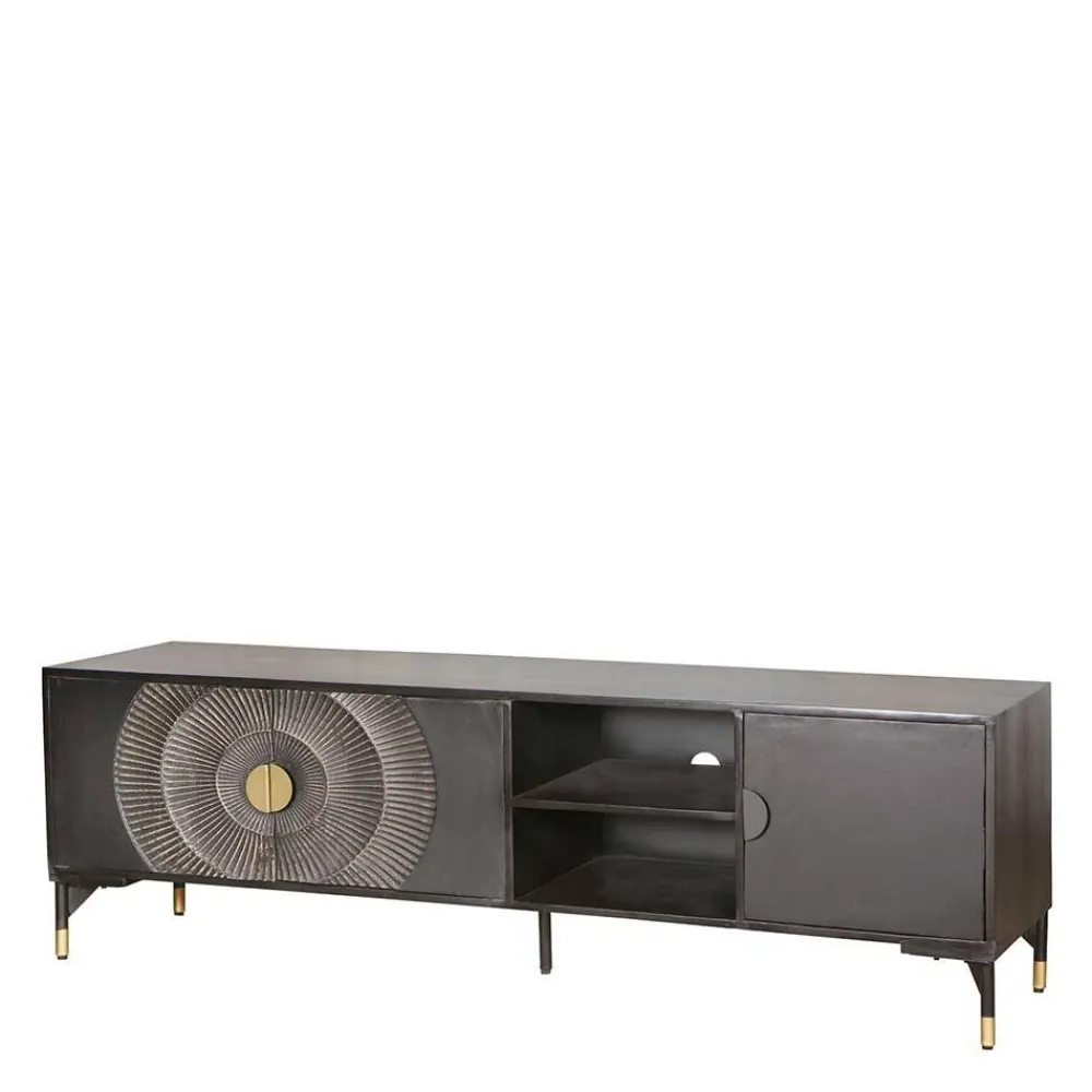Wohnen Tv & Hifi-Möbel|Lowboards<Design TV Lowboard in Schwarz mit Messing - Alkatar