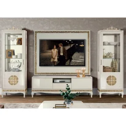 Wohnen Wohnwände<Design TV Wand in Weiß & Gold - Valganios (vierteilig)