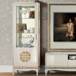 Wohnen Wohnwände<Design TV Wand in Weiß & Gold - Valganios (vierteilig)