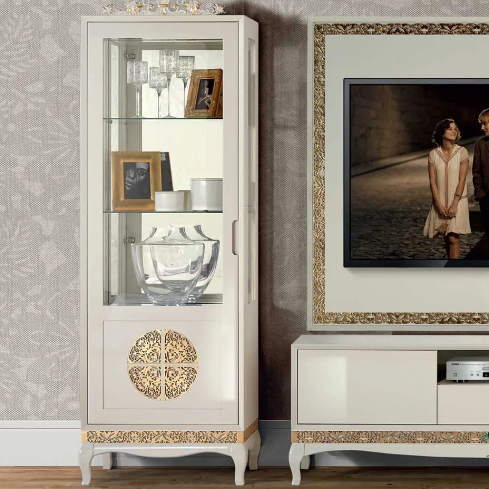 Wohnen Wohnwände<Design TV Wand in Weiß & Gold - Valganios (vierteilig)