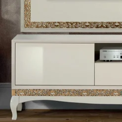 Wohnen Wohnwände<Design TV Wand in Weiß & Gold - Valganios (vierteilig)