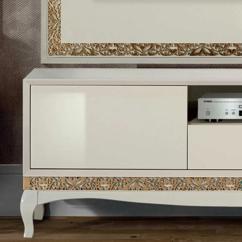 Wohnen Wohnwände<Design TV Wand in Weiß & Gold - Valganios (vierteilig)