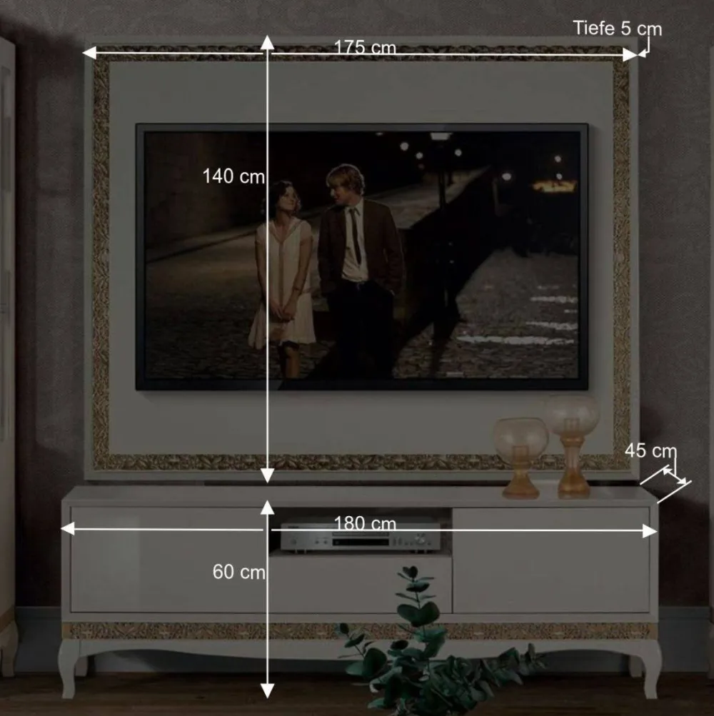 Wohnen Wohnwände<Design TV Wand in Weiß & Gold - Valganios (vierteilig)