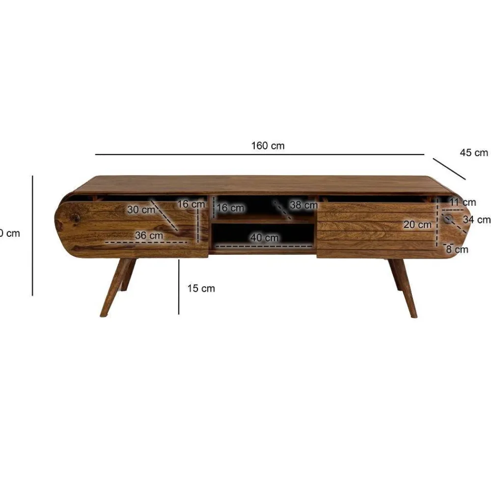 Wohnen Tv & Hifi-Möbel|Lowboards<Design TV-Board aus Sheesham Massivholz - Polariso