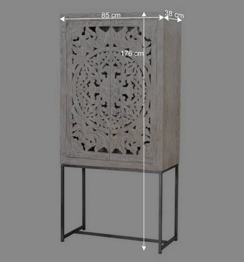 Wohnen Vitrinen<Design Vintageschrank in White Wash Mangoholz - Fudorus