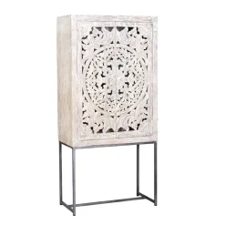 Wohnen Vitrinen<Design Vintageschrank in White Wash Mangoholz - Fudorus
