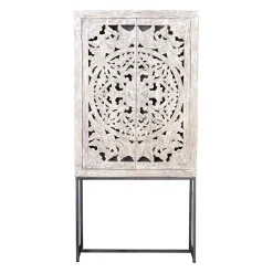Wohnen Vitrinen<Design Vintageschrank in White Wash Mangoholz - Fudorus