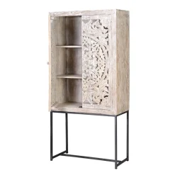 Wohnen Vitrinen<Design Vintageschrank in White Wash Mangoholz - Fudorus