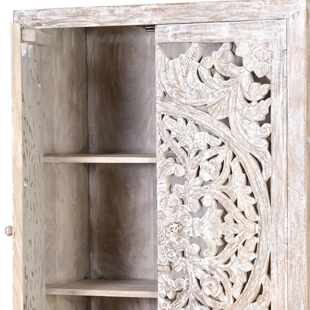 Wohnen Vitrinen<Design Vintageschrank in White Wash Mangoholz - Fudorus