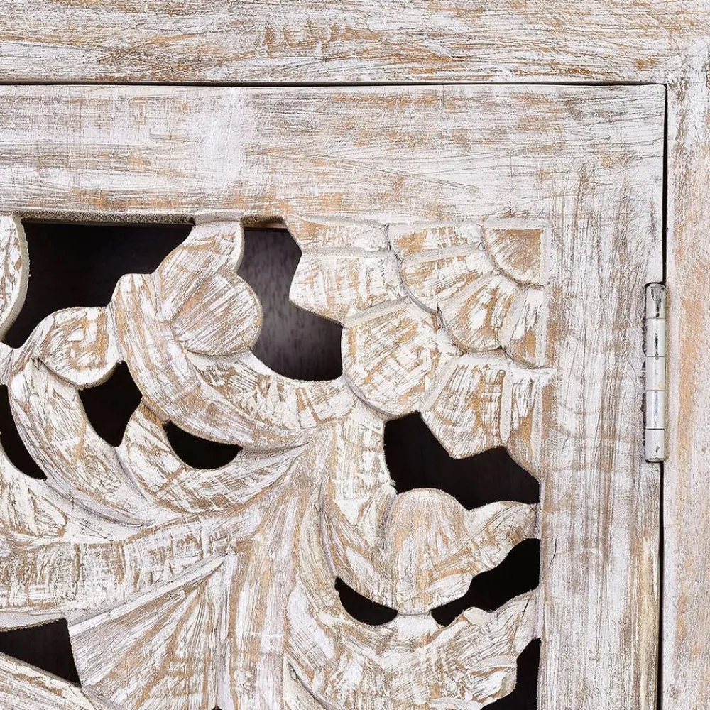 Wohnen Vitrinen<Design Vintageschrank in White Wash Mangoholz - Fudorus
