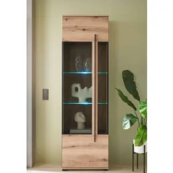 Wohnen Vitrinen<Design Vitrine in Holzoptik Eiche Natur - Brocus