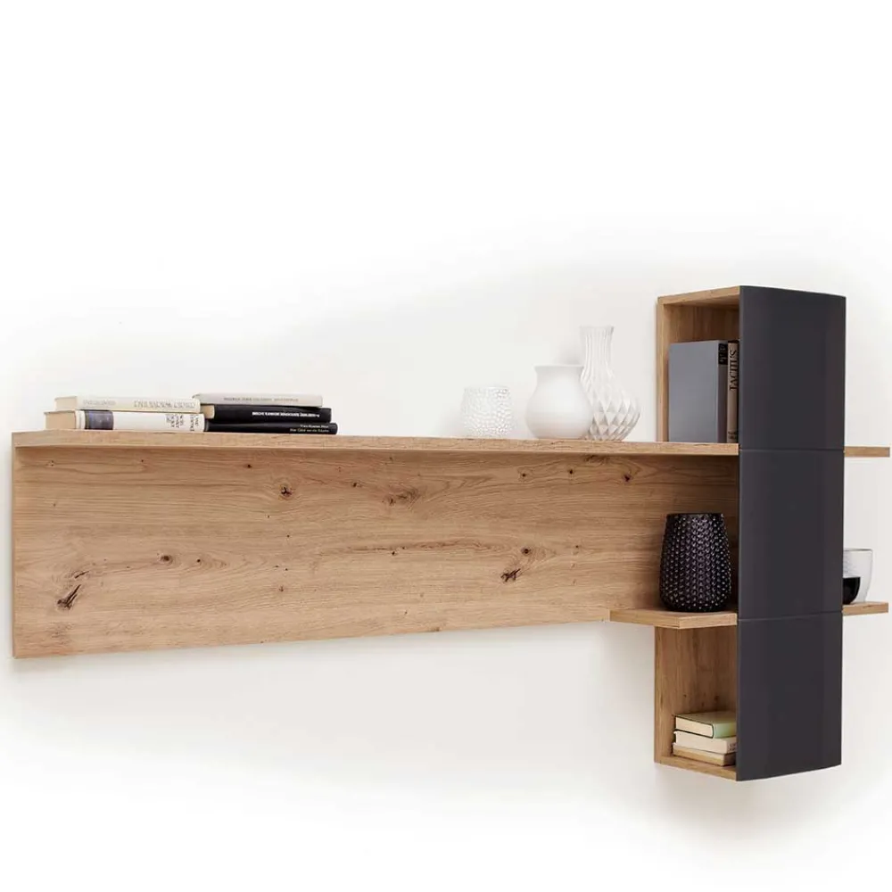 Wohnen Regale<Design Wandboard Regal in Eichefarben & Grau - Vecenda