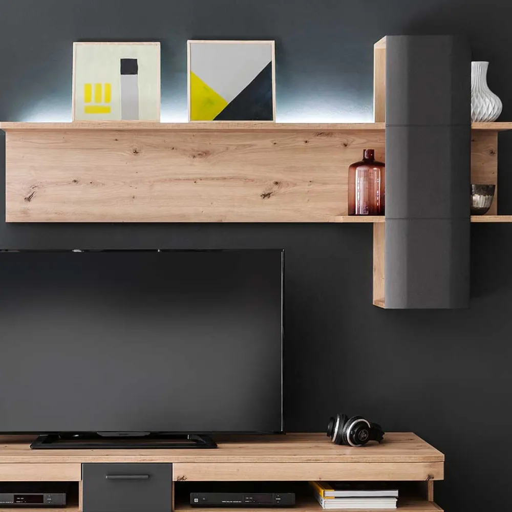 Wohnen Regale<Design Wandboard Regal in Eichefarben & Grau - Vecenda
