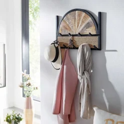 Wohnen Garderoben<Design Wandgarderobe mit Wiener Geflecht & Holz - Leiria