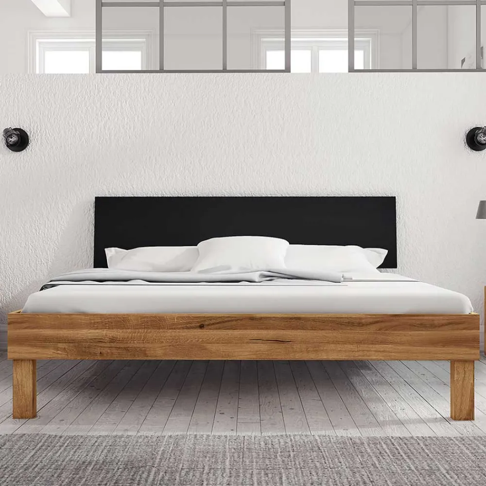 Wohnen Betten<Design Wildeichebett mit schwarzem Kopfteil - Olbysca I