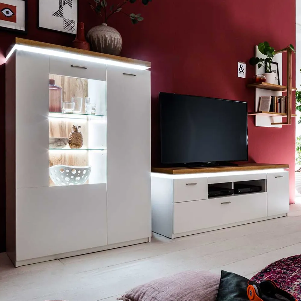 Wohnen Wohnwände<Design Wohnkombination mit Licht - Caldri (dreiteilig)