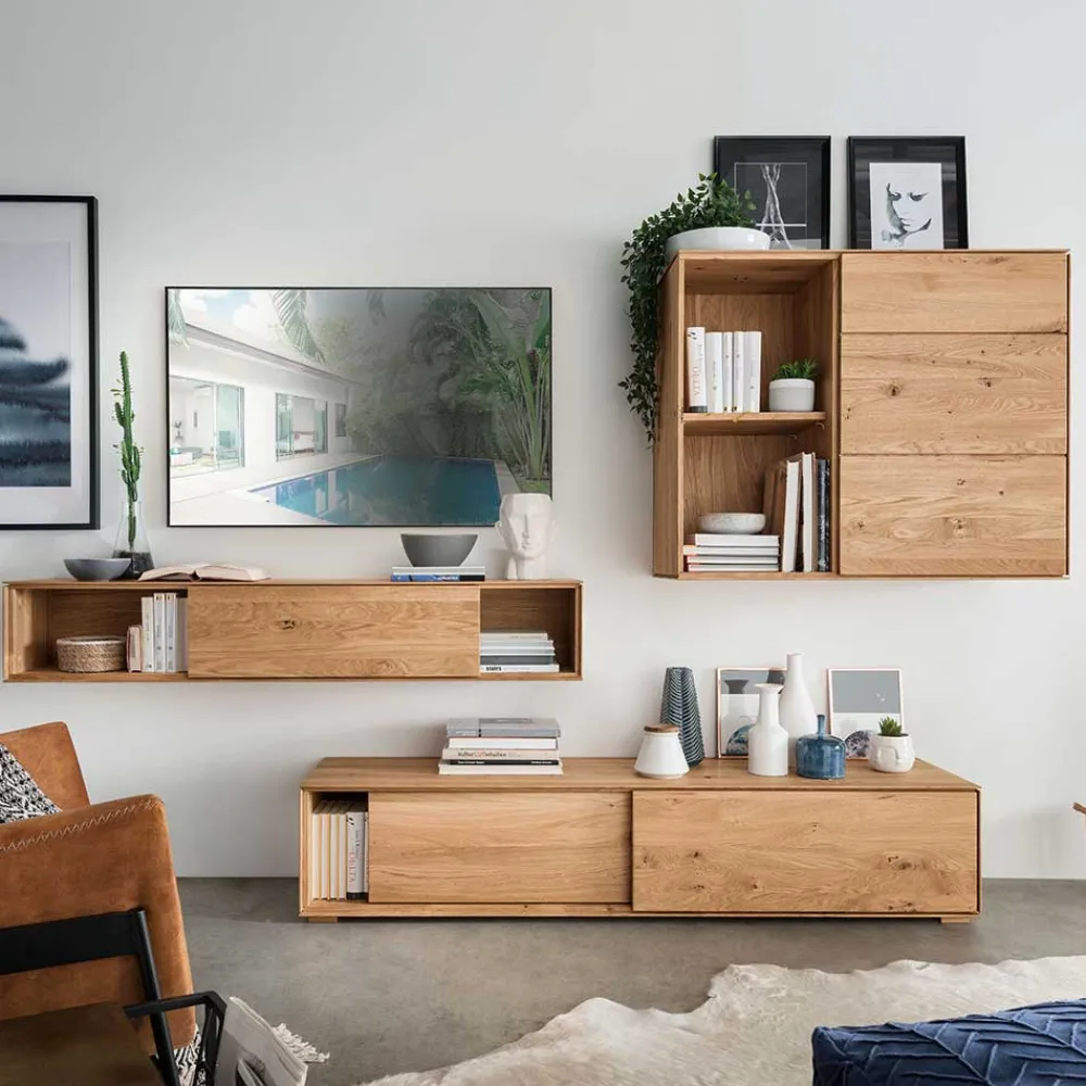 Wohnen Wohnwände<Design Wohnwand aus Massivholz - Sinta (dreiteilig)