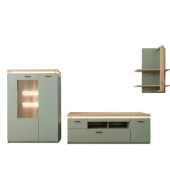 Wohnen Wohnwände<Design Wohnwand in Graugrün und Eiche - Kwin (dreiteilig)