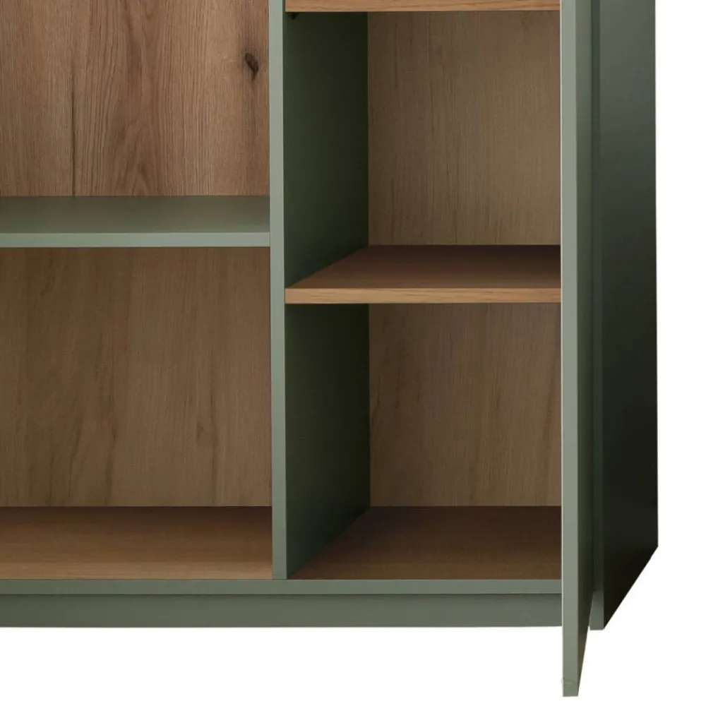 Wohnen Wohnwände<Design Wohnwand in Graugrün und Eiche - Kwin (dreiteilig)