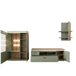 Wohnen Wohnwände<Design Wohnwand in Graugrün und Eiche - Kwin (dreiteilig)