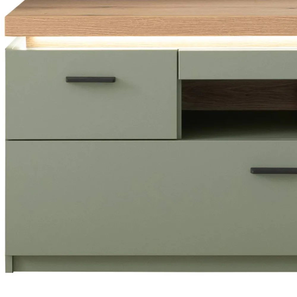 Wohnen Wohnwände<Design Wohnwand in Graugrün und Eiche - Kwin (dreiteilig)
