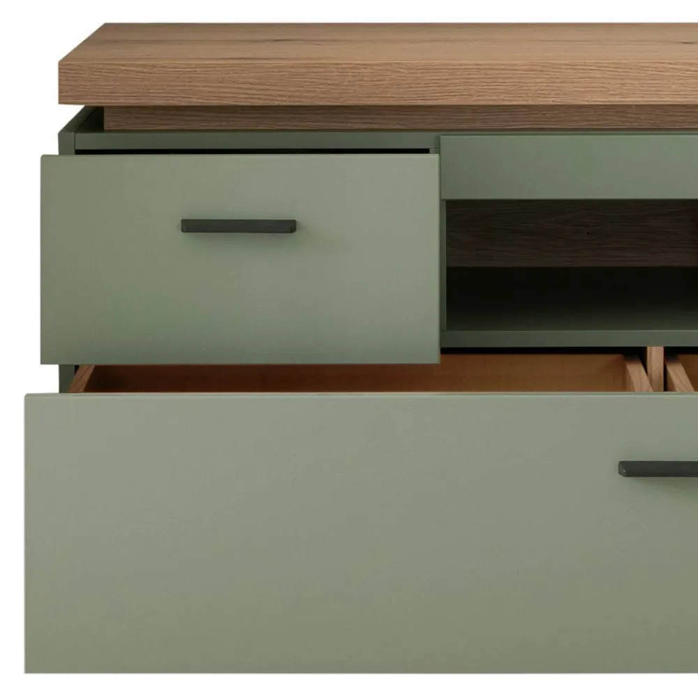 Wohnen Wohnwände<Design Wohnwand in Graugrün und Eiche - Kwin (dreiteilig)
