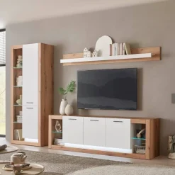 Wohnen Wohnwände<Design Wohnwand Set in Mattweiß - Adejano (dreiteilig)
