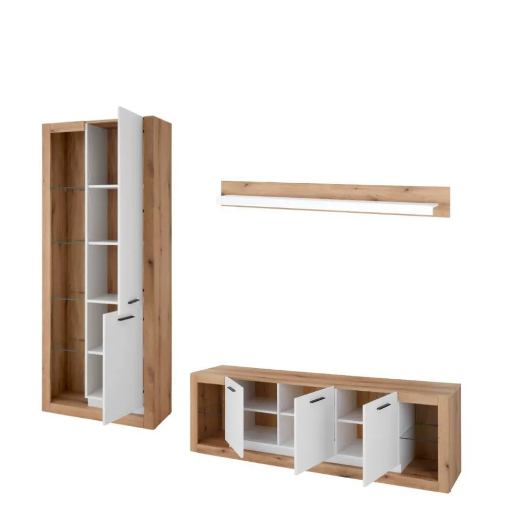 Wohnen Wohnwände<Design Wohnwand Set in Mattweiß - Adejano (dreiteilig)