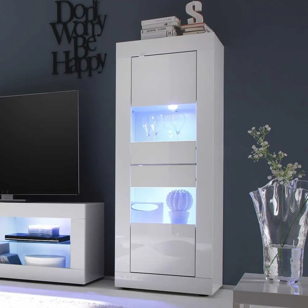 Wohnen Vitrinen<Design Wohnzimmer Vitrine in Hochglanz Weiß - Sogno
