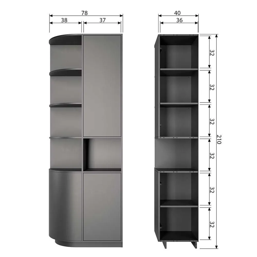 Wohnen Vitrinen|Schränke<Design Wohnzimmerschrank links abgerundet - Niwidus