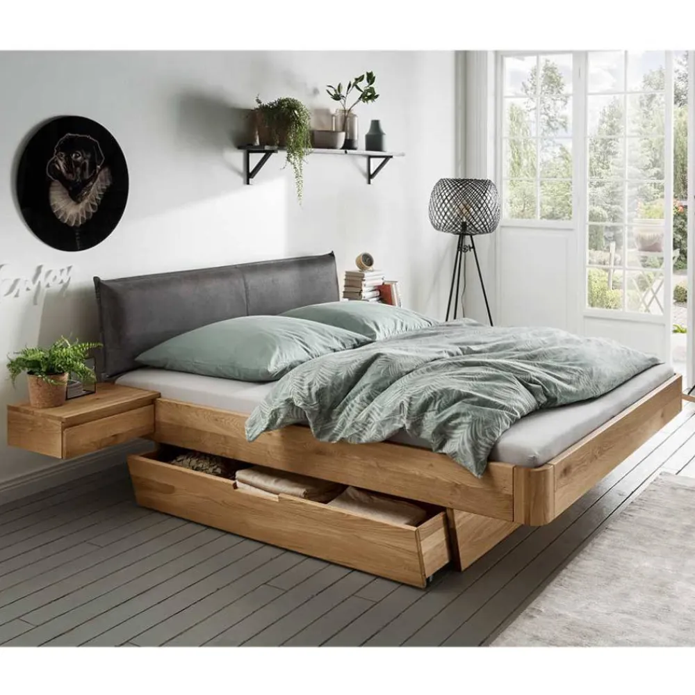 Wohnen Betten<Designbett mit zwei Bettkästen aus Wildeiche - Zennian (dreiteilig)