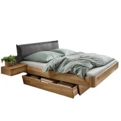 Wohnen Betten<Designbett mit zwei Bettkästen aus Wildeiche - Zennian (dreiteilig)