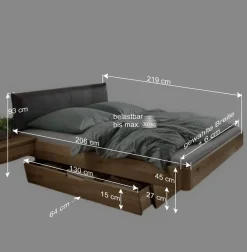 Wohnen Betten<Designbett mit zwei Bettkästen aus Wildeiche - Zennian (dreiteilig)