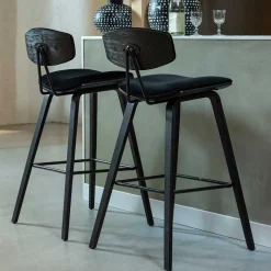 Wohnen Hocker<Designer Barstuhl in Schwarz Samt - Laccaro (2er Set)