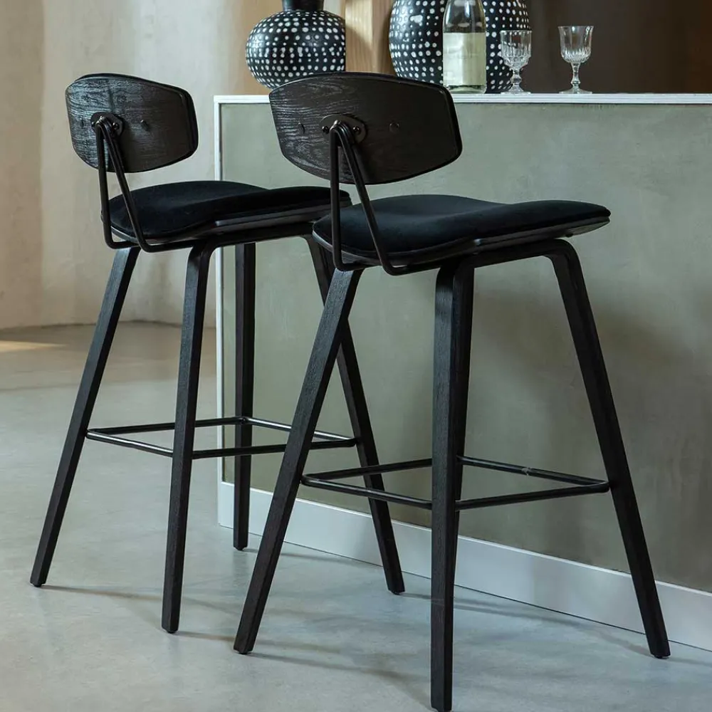 Wohnen Hocker<Designer Barstuhl in Schwarz Samt - Laccaro (2er Set)