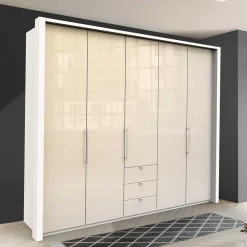 Wohnen Kleiderschränke<Designer Kleiderschrank mit Glasbeschichtung Creme - Zidarie