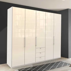 Wohnen Kleiderschränke<Designer Kleiderschrank mit Glasbeschichtung Creme - Zidarie