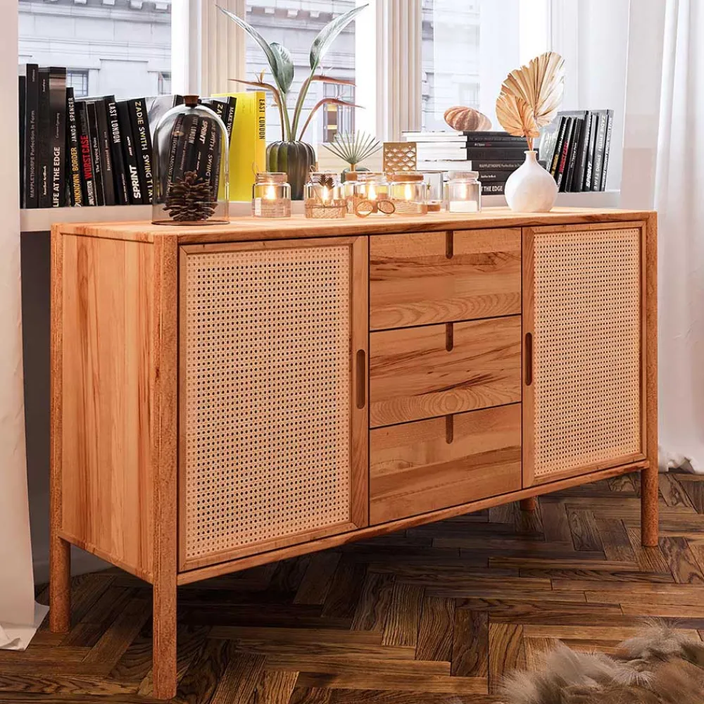 Wohnen Sideboards<Designer Kommode mit zwei Wiener Geflecht Türen - Indrya