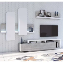 Wohnen Wohnwände<Designer TV Anbauwand in Betonoptik - Venatio (dreiteilig)
