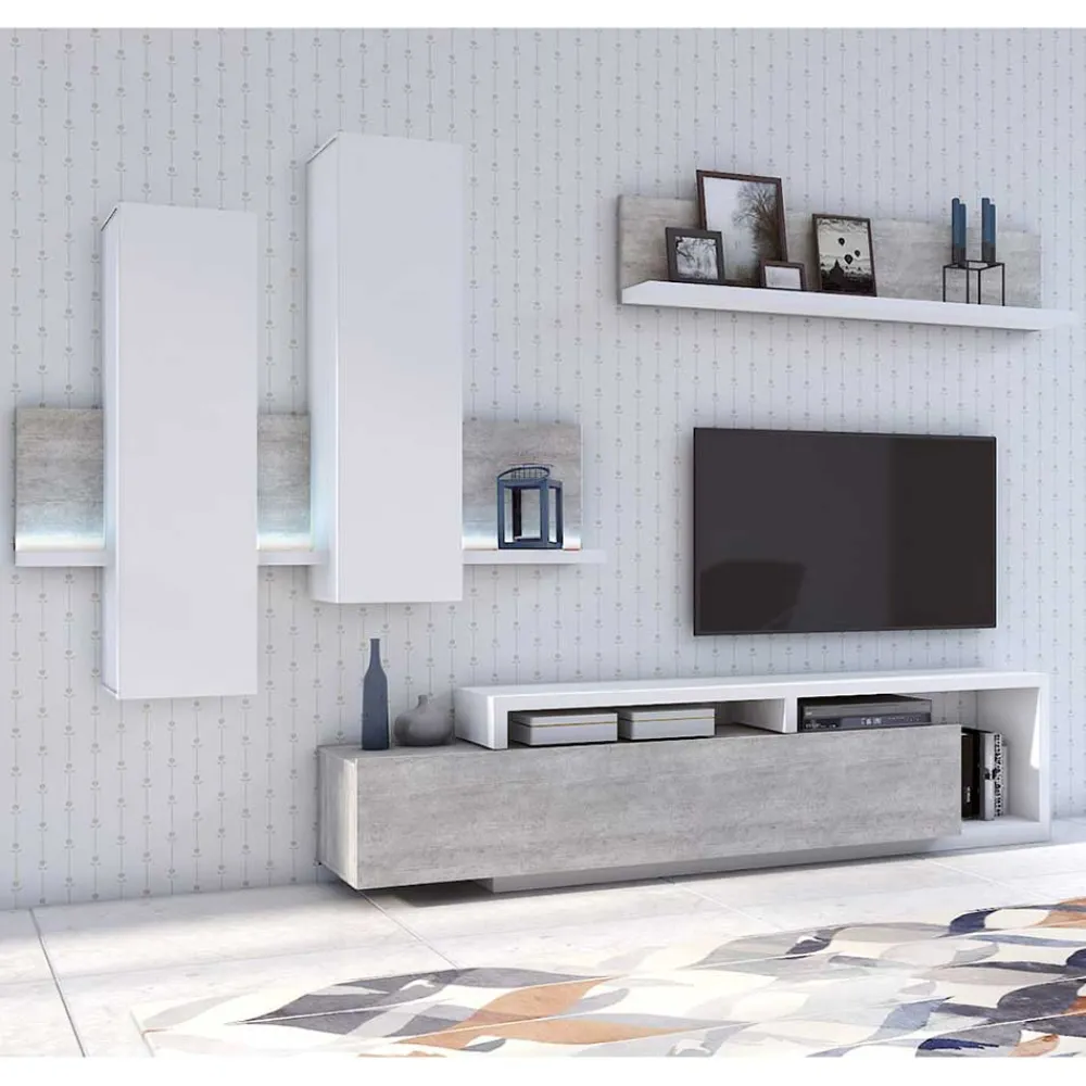 Wohnen Wohnwände<Designer TV Anbauwand in Betonoptik - Venatio (dreiteilig)