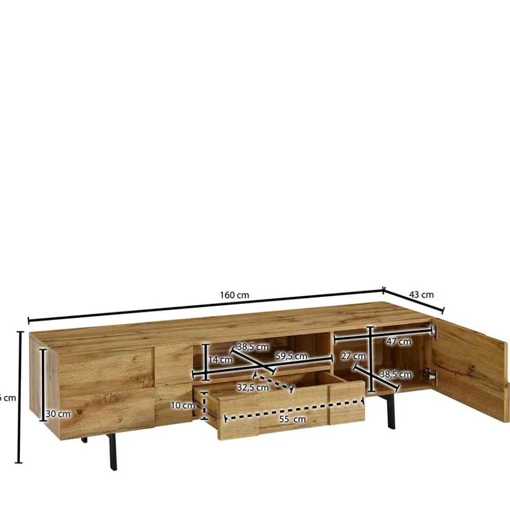 Wohnen Tv & Hifi-Möbel|Lowboards<Designer TV Unterschrank in Eiche Optik - Tiorondo