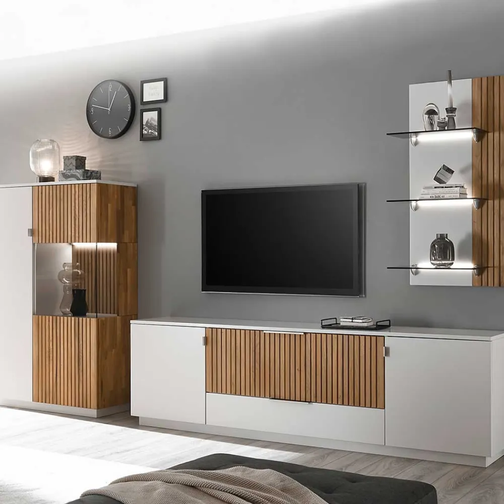 Wohnen Wohnwände<Designer TV Wohnwand in Weiß - Miloris (dreiteilig)