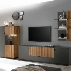 Wohnen Wohnwände<Designer TV Wohnwand Set in Anthrazit - Cruzca (dreiteilig)