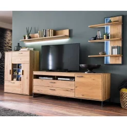 Wohnen Wohnwände<Designer Wohnwand aus Eiche - Assela (vierteilig)