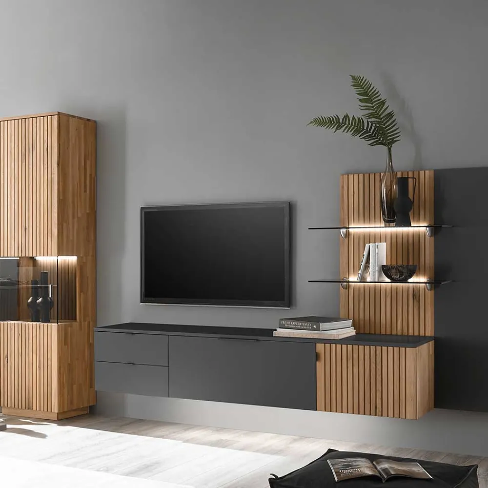 Wohnen Wohnwände<Designer Wohnwand Möbel mit LED - Cruzca (dreiteilig)