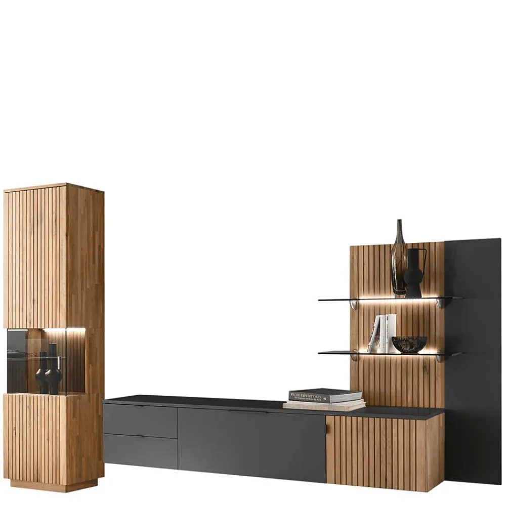 Wohnen Wohnwände<Designer Wohnwand Möbel mit LED - Cruzca (dreiteilig)